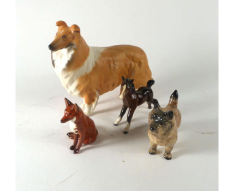 A Royal Doulton figure modelled as a horse on a ceramic plinth base, h. 20.5 cm, together with a Beswick 'Lochinvar of Lady P