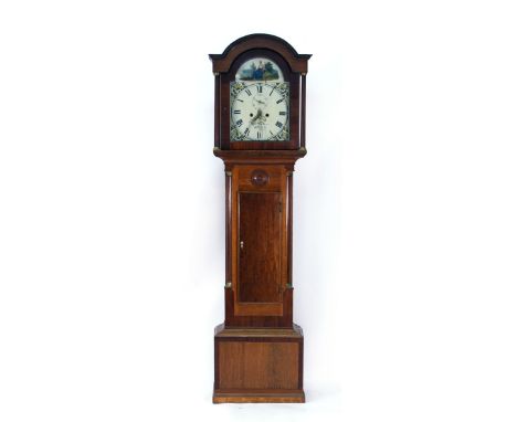 A late 18th/early 19th century longcase clock, the painted face with Roman numerals, secondary dial and date aperture, by Rob