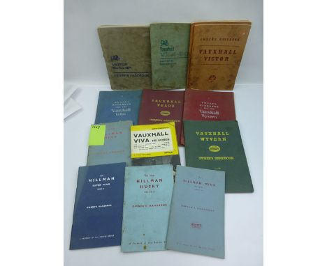 A Collection Vintage Car Handbooks & Manuals featuring : Vauxhall Velox; Vauxhall Victor; Vauxhall VX 4-90; Vauxhall Viva & V