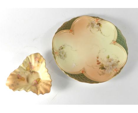 A Royal Worcester cabinet plate, typically decorated with floral sprays on a blush ivory ground, pdcm 1898, d. 22 cm, togethe