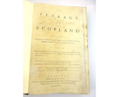 Douglas R. : The Peerage of Scotland, 1764. 1st. Ed. Folio. Text with copper plate engravings of various Family Heraldic Devi