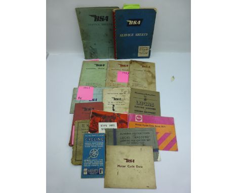 A Collection Vintage BSA Motor Cycle Handbooks, Manuals & Leaflets featuring : M21 & M33; Instruction Book 1940 Models; Star 