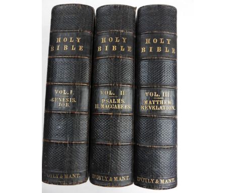 D'Oyly G. & Mant R. : Bible Commentary, 1850. Three Vols. Qto. Fine full calf binding, gilt & blind-stamped, marbled edges & 