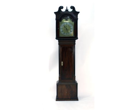 An 18th century longcase clock, the brass and silvered dial with Arabic and Roman numerals, a secondary dial, date aperture a