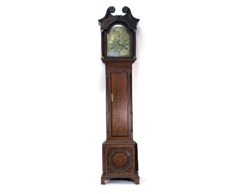 An 18th century longcase clock, the brass dial with Roman numerals secondary dial and date aperture, by William Clement junio