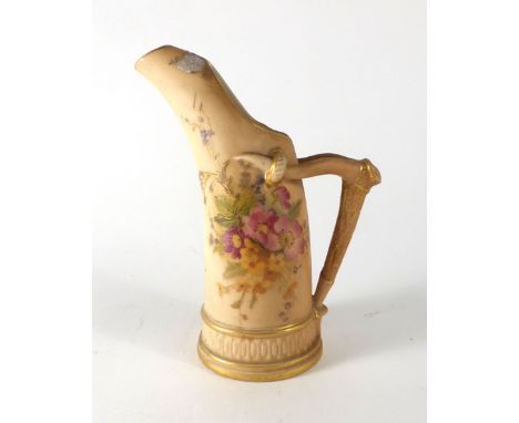 A Royal Worcester tusk jug typically decorated with floral sprays on a blush ground, pdcm for 1918, h. 15.5 cm CONDITION REPO
