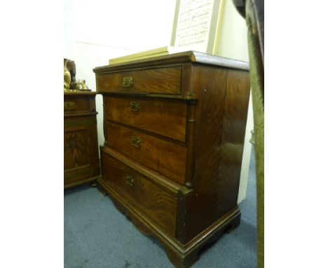 A late 19th century Scandinavian oak Scotch-type chest of four drawers with a shaped apron on block feet, w. 92 cm CONDITION 