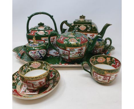 A group of 19th century Mason's Ironstone China, to include, two handled tray, 45 cm wide, three teapots, a stand with silver