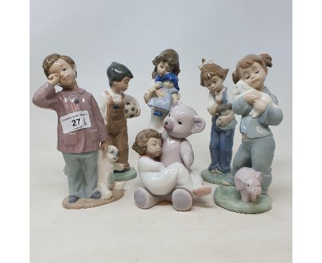 A Nao figure, of a boy with a football, and five other Nao figures of children, with boxes (6) 