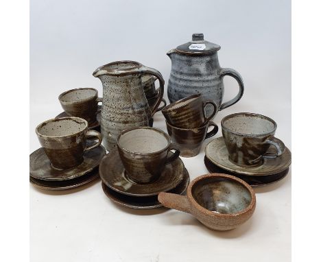 A Bernard Leach coffee set, a Victorian pottery meat plate, and other items 