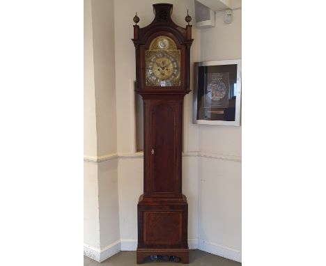 A longcase clock, the 32 cm arched square brass dial signed Jas Ritchie, Hull, the silvered chapter ring with Roman numerals,