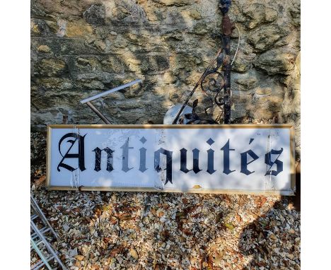 An ANTIQUITES shop box light sign, a wrought iron bracket, petrol cans and other items (qty)Report by JSPlease see images 