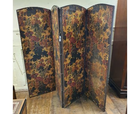 A four fold screen, painted flowers and foliage, 223 cm wide 