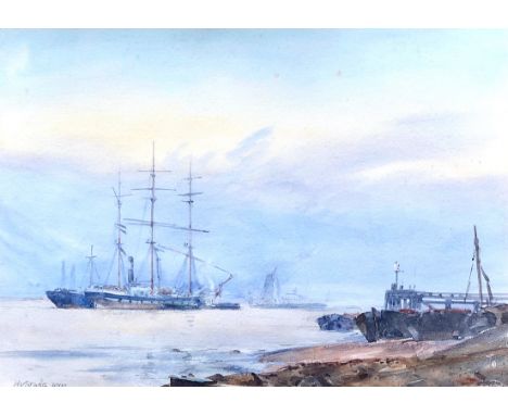 Harold William Stagg (fl.1910-1915), ?Charlton, Lower Thames?, watercolour, signed and dated 1909 lower left, inscribed label