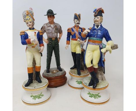 A group of ceramic military figures, most marked 'Foreign' and 'Italy' (box) 