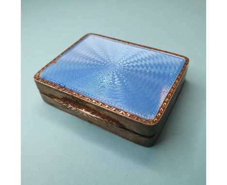 An early 20th century silver and blue enamel rectangular box, un-marked 