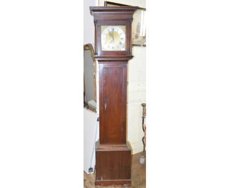 A longcase clock, the 25 cm square brass dial signed Thomas Pollard, Exeter, the silvered chapter ring with Roman numerals, t