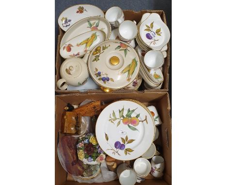 A Royal Worcester Evesham pattern part dinner service, assorted Toby jugs, other ceramics and glass (7 boxes) 
