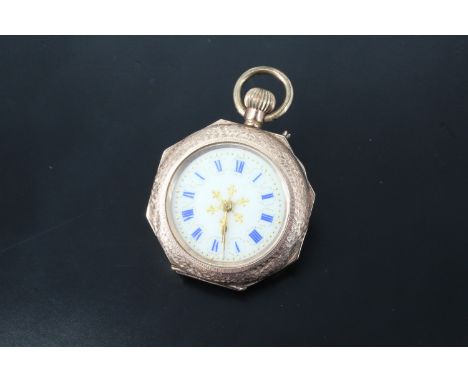 A Belle Epoque lady's enamelled 9K yellow metal fob watch, having a Swiss crown-wound and pin-set movement, its ivory enamell