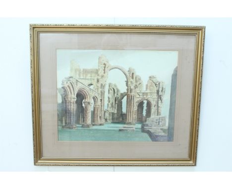 Byron Eric Dawson (1896-1968) Abbey ruins, watercolour, signed, in pen-line and watercolour wash card mount and moulded gilt 