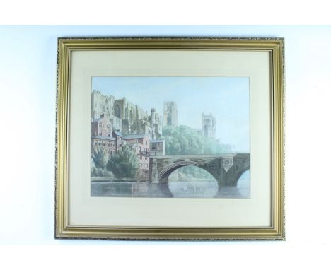 Byron Eric Dawson (1896-1968) Durham Castle and Cathedral as viewed past Framwellgate Bridge, watercolour, signed, in pen-lin