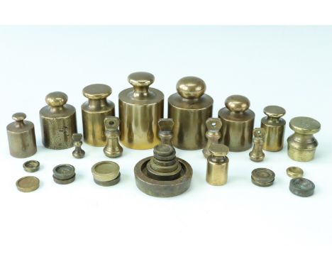 A quantity of Imperial and metric brass balance scale weights