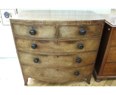 A late Georgian string-inlaid mahogany bow-fronted chest of drawers, 101 cm x 54 cm x 99 cm