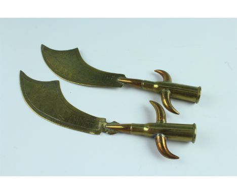 A pair of Great War Trench art scimitar-form latter knives