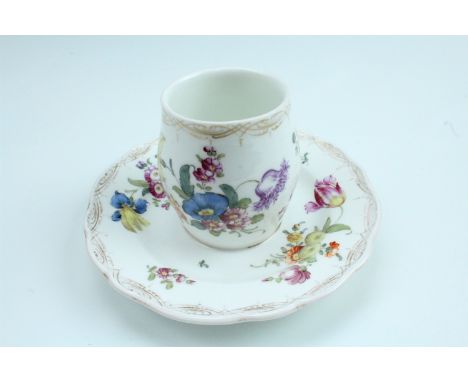 A 19th Century Meissen mustard pot, having polychrome enamel and gilt decoration, underglaze blue crossed swords mark with tw