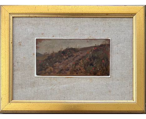 CIRCLE OF PIERRE- AUGUSTE RENOIR (1841-1919) OIL ON PANEL OF GARDEN SCENE 9CM  X 18CM - VERY GOOD ORIGINAL CONDITION
