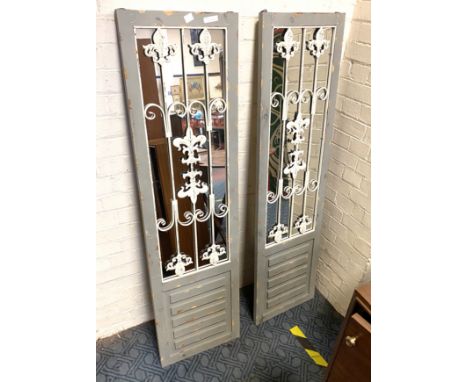 PAIR OF GREY PANEL GARDEN MIRRORS