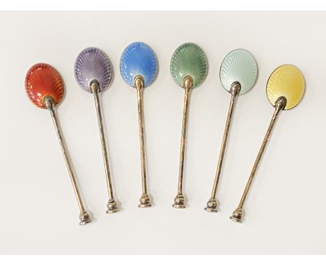 SET OF SIX SILVER ENAMEL BEAN SPOONS 2OZS APPROX