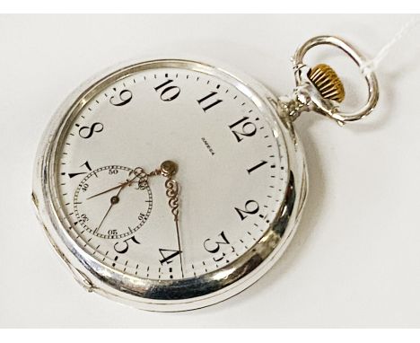 HM SILVER OPEN FACED OMEGA POCKET WATCH 43MM FACE