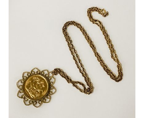 1902 FULL SOVEREIGN IN PENDANT &amp; ON CHAIN 17.5 GRAMS APPROX TOTAL