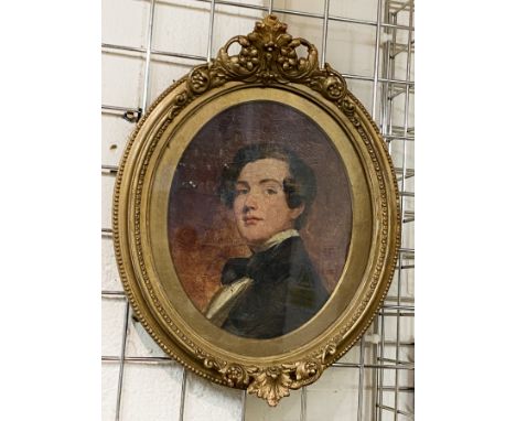 EARLY 19THC ENGLISH SCHOOL - PORTRAIT OF YOUNG MAN, BUST LENGTH, WEARING A BLACK COAT &amp; CRAVAT - OIL ON CANVAS IN OVAL GI