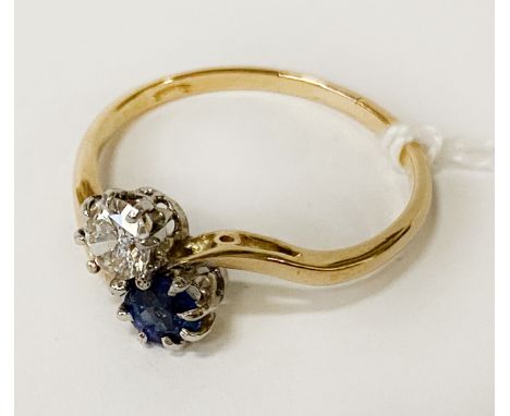 18CT GOLD SAPPHIRE &amp; DIAMOND RING - SIZE Q/R 2.4 GRAMS APPROX 