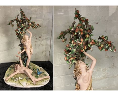 TIZIANO GALLI CAPO DI MONTE ADAM & EVE FIGURE GROUP WITH ORIGINAL CERTIFICATE & RECEIPT 46CMS (H) APPROX.There is some very m