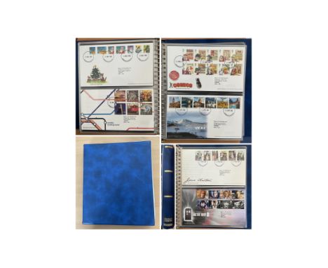 Stanley Gibbons First Day Covers Album Blue with approx. 65+ FDCs from 2009 Robert Burns 250th Anniversary to 2013 Dinosaurs 