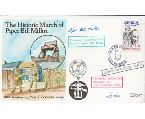 WW2 Lord Lovat and Piper Bill Millin Signed the Historic March of Piper Bill Millin Flown First Day Cover. 37 of 48 Covers Is