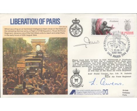 2 Signed Liberation of Paris Flown First Day Cover with Stamps and Postmarks. 822 of 965 Covers Issued. Flown in a Pembroke W