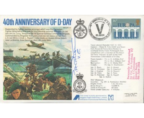 WW2 Colonel Pat Porteous VC signed 40th Anniversary of D-Day Flown First Day Cover. Flown in Hercules Mk1 XV 209. 40 of 94 Co