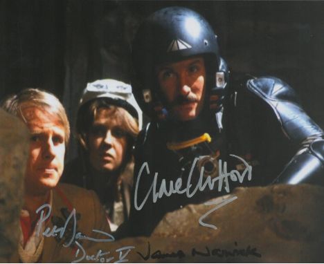 Dr. Who Earthshock, a 10x8 colour photo signed by Peter Davidson, the fifth Doctor. Also signed by James Warwick who played S
