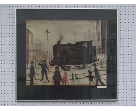 LAURENCE STEPHEN LOWRY R.B.A  R.A  (1887-1976) (ARR) A framed and glazed print, 'The Level Crossing with Train'. Signed in pe