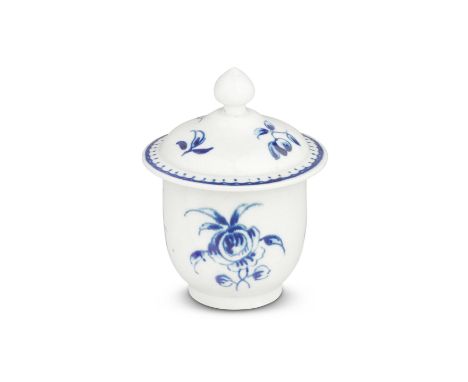 A Worcester miniature or toy sucrier and cover, circa 1775-80Of plain shape with a pointed finial, painted in blue with the '