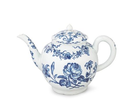 A Worcester punch pot and cover, circa 1770Of the type known as 'Dr Johnson's Teapot', of plain globular shape with a pointed