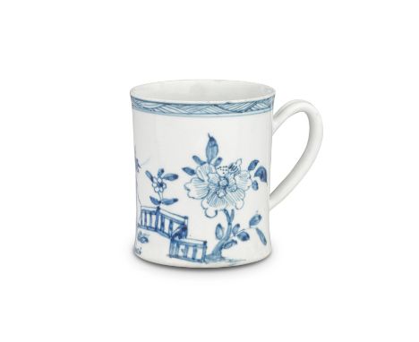 A Worcester small 'Scratch Cross' mug or can, circa 1755-56Of cylindrical form on a wide spreading foot, grooved handle, pain