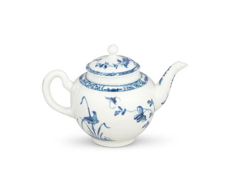 A Worcester toy or miniature teapot and cover, circa 1756Of attractive small size, painted in blue all around with the 'Warbl