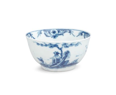 A very rare Worcester teabowl, circa 1758Thinly potted and painted in blue with the 'Diagonal Rock Island' pattern, a Chinese