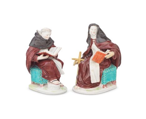 A pair of Derby figures of a Monk and a Nun, circa 1770-75Typically dressed in brown habits with a black cowl and veil, his t