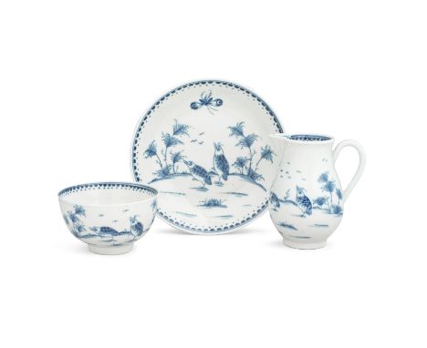A Worcester milk jug and a teabowl and saucer, circa 1770The sparrow beak jug and the plain teabowl and saucer all painted in